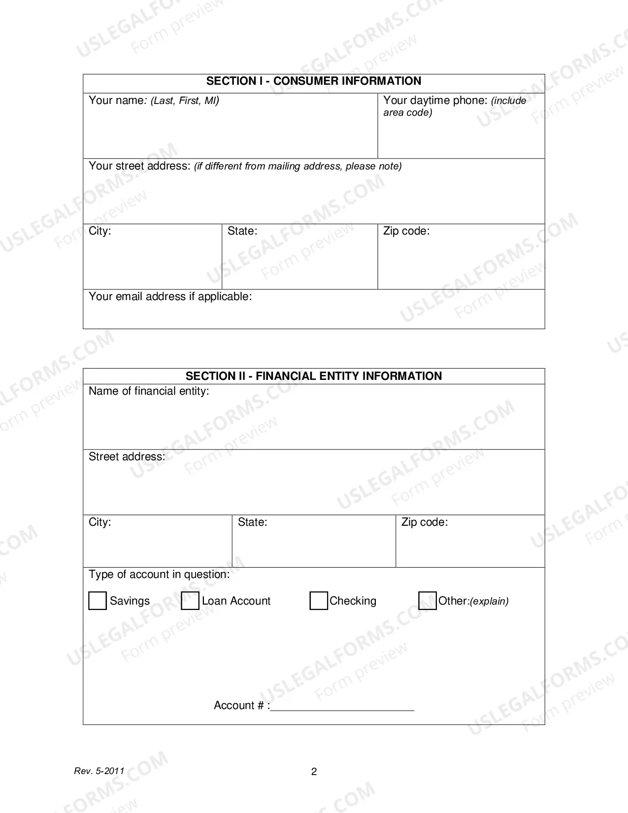Preview Complaint Form-Financial Institutions Division
