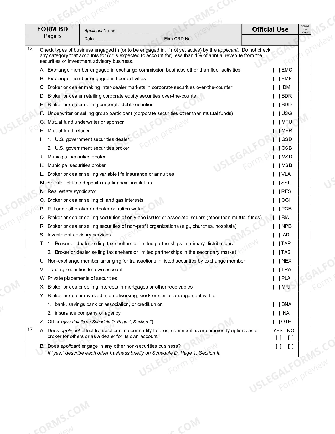 Preview Uniform Application for Broker-Dealer Registration (Form BD)