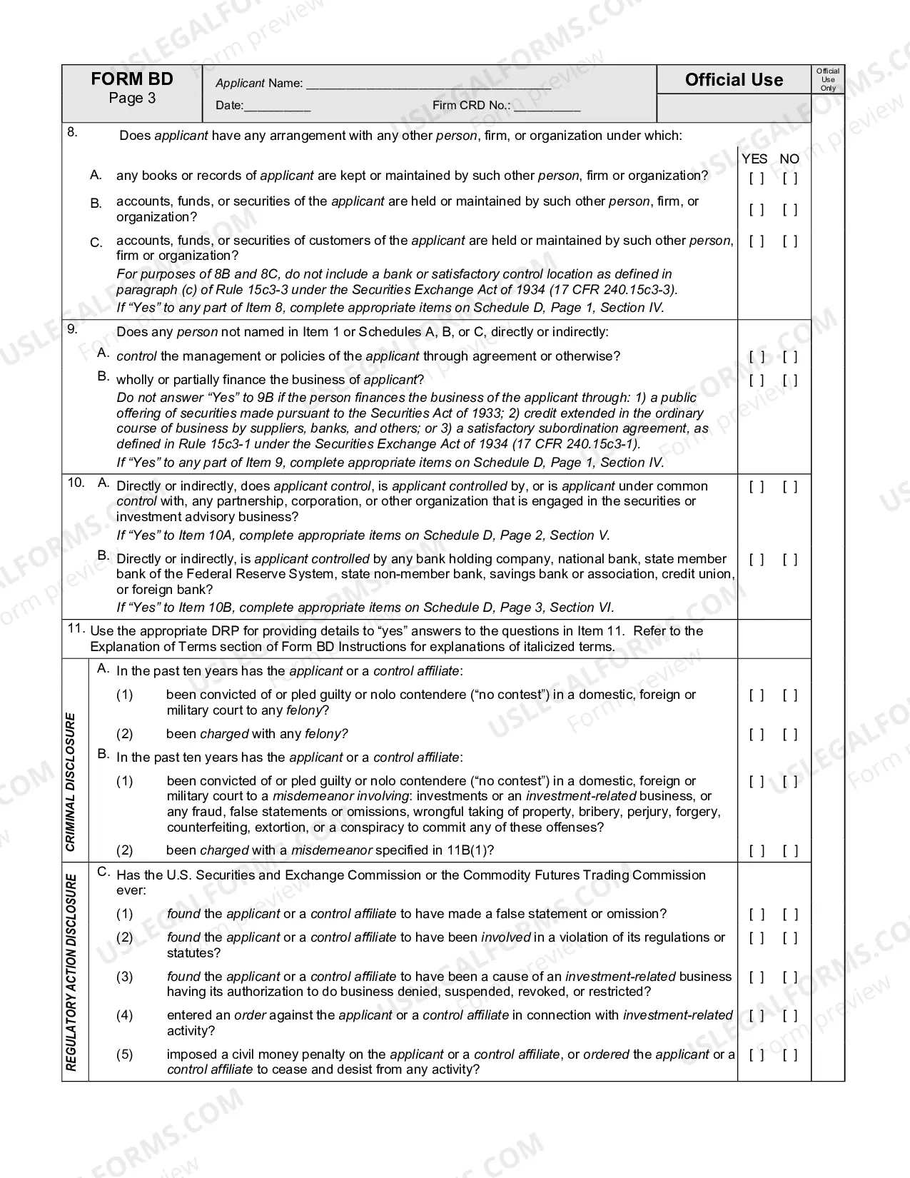 Preview Uniform Application for Broker-Dealer Registration (Form BD)