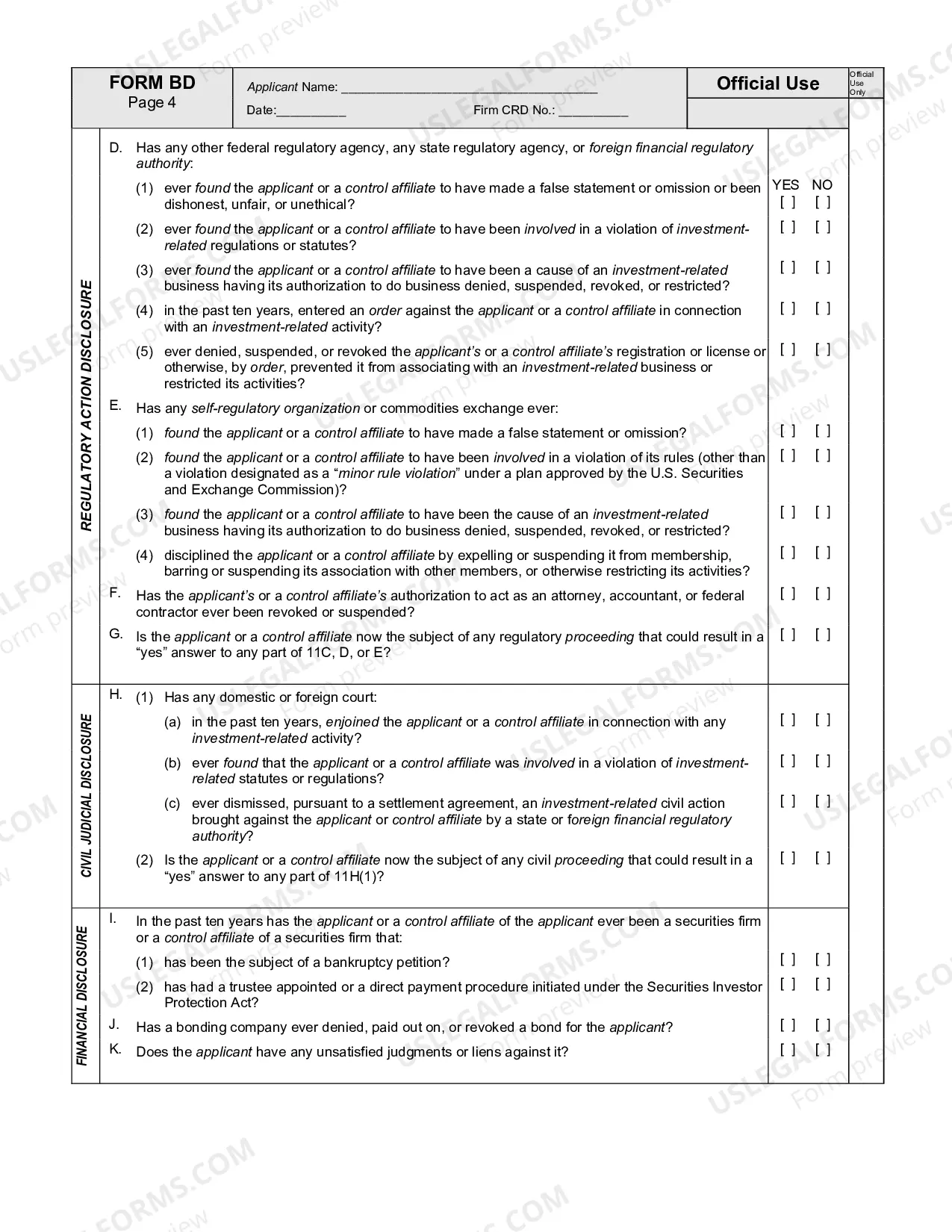 Preview Uniform Application for Broker-Dealer Registration (Form BD)