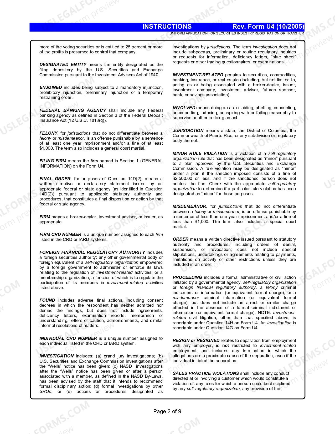 Preview Uniform Application for Securities Industry Registration of Transfer Instructions (Form U4)