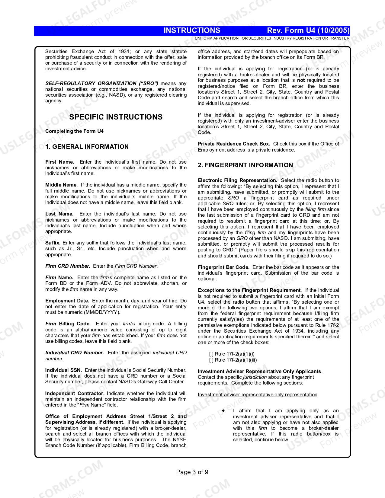 Preview Uniform Application for Securities Industry Registration of Transfer Instructions (Form U4)