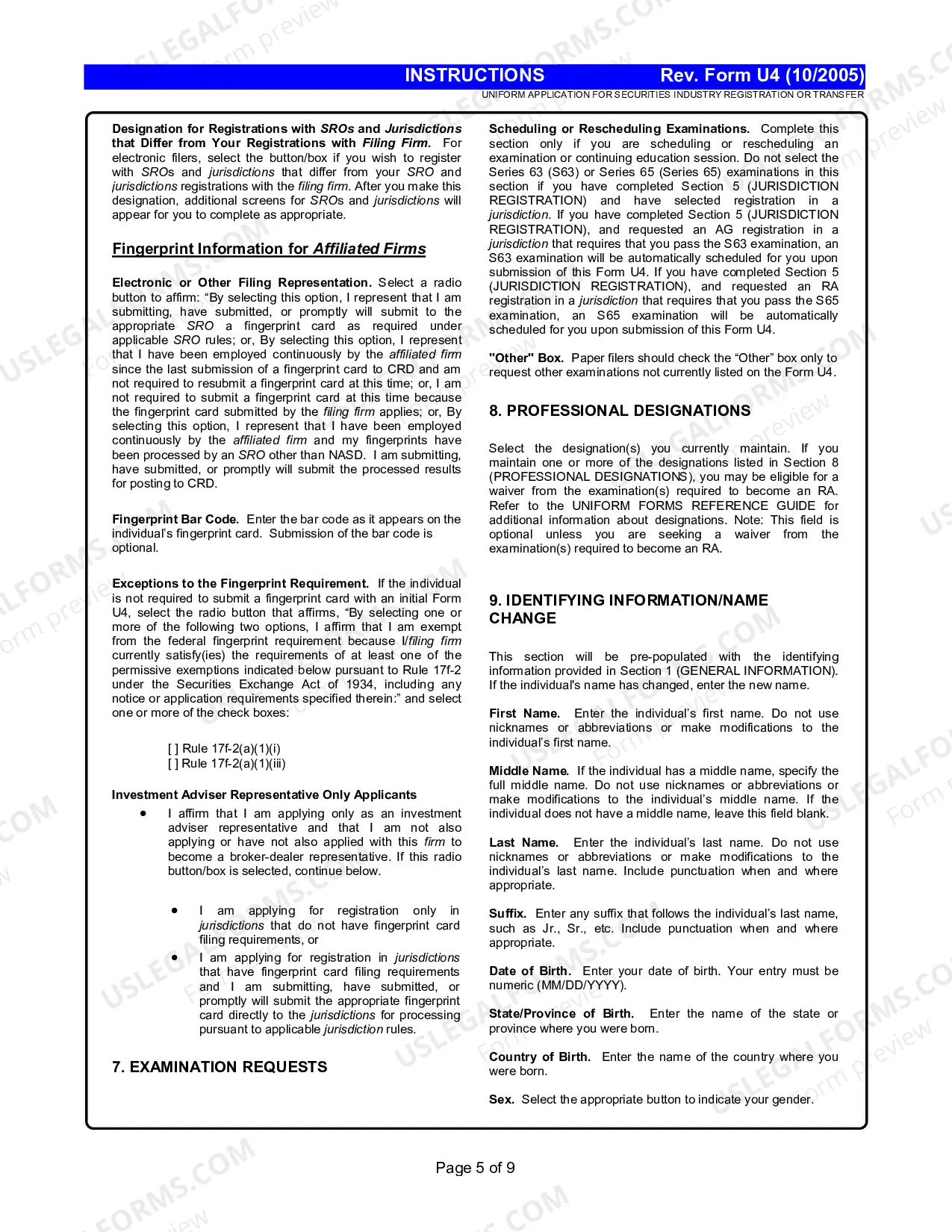 Preview Uniform Application for Securities Industry Registration of Transfer Instructions (Form U4)