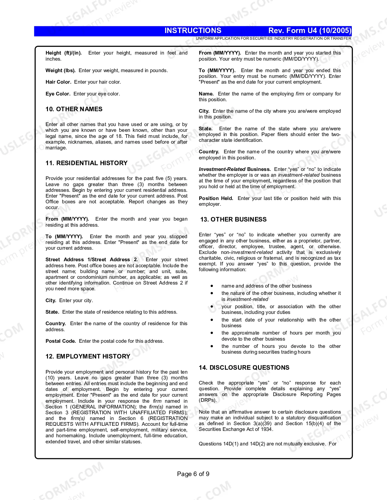 Preview Uniform Application for Securities Industry Registration of Transfer Instructions (Form U4)