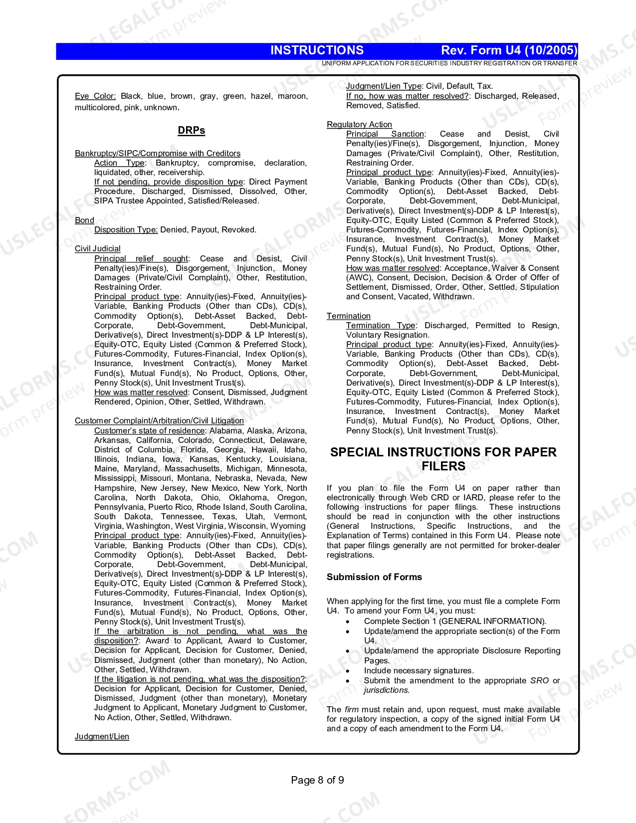 Preview Uniform Application for Securities Industry Registration of Transfer Instructions (Form U4)