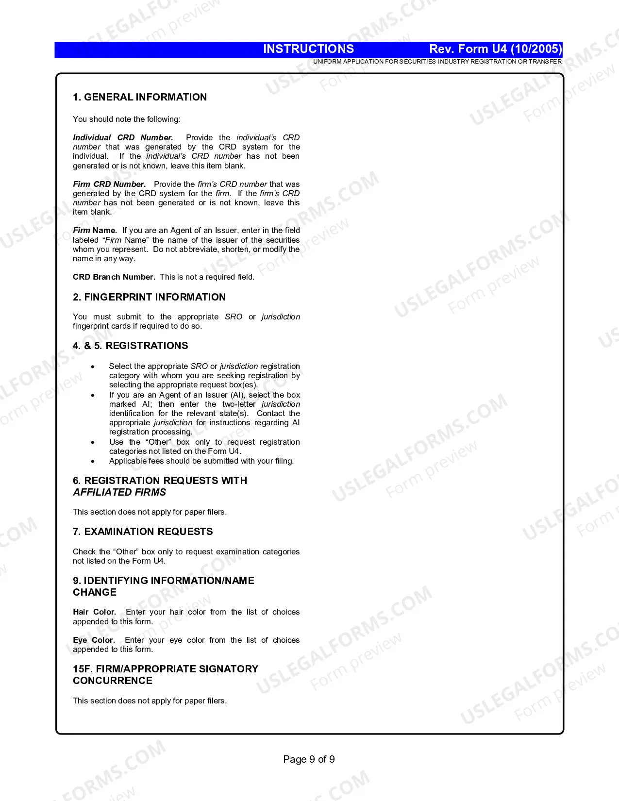 Preview Uniform Application for Securities Industry Registration of Transfer Instructions (Form U4)