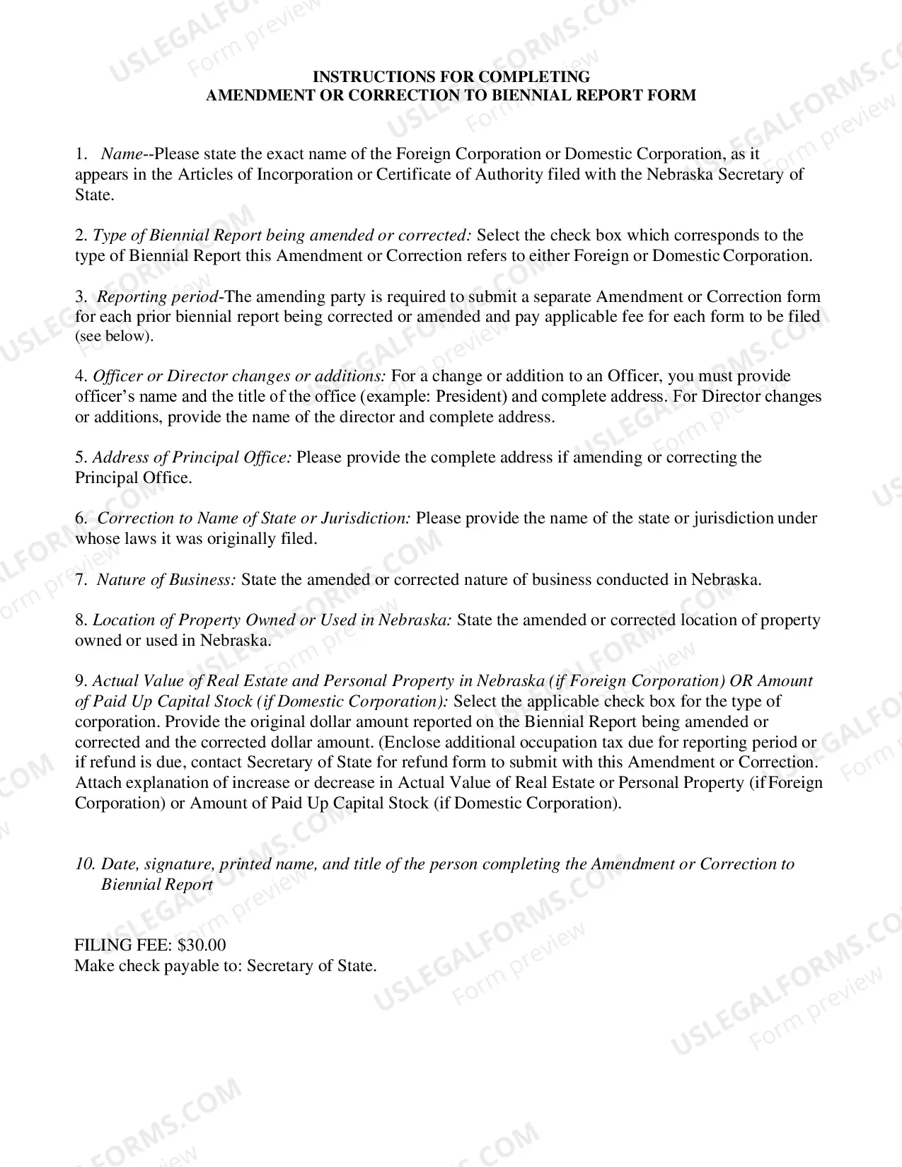 Preview Amendment Or Correction To Biennial Report