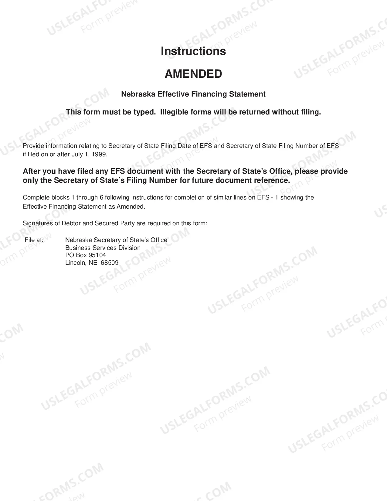 Preview Amended Nebraska Effective Financing Statement