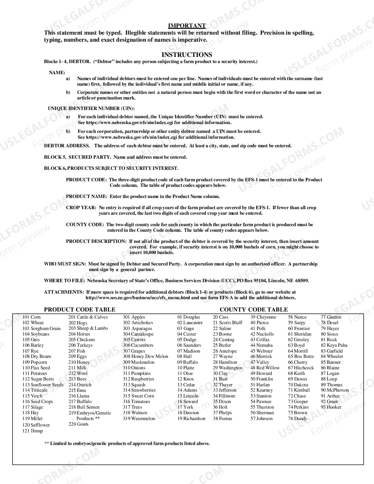 Preview Nebraska Effective Financing Statement