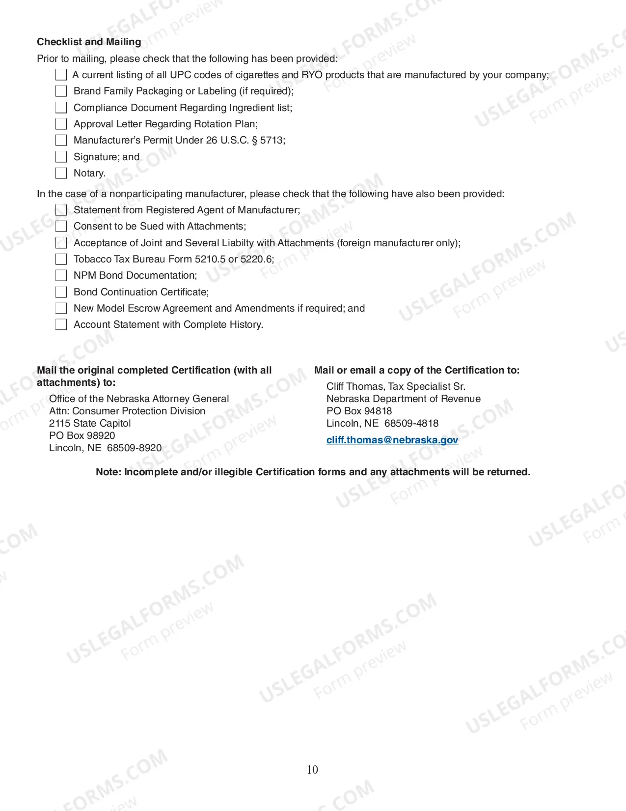 Preview Tobacco Manufacturer Certification Form