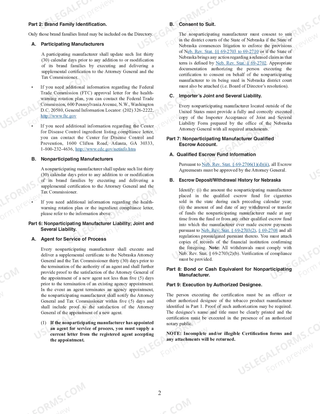Preview Tobacco Manufacturer Certification Form