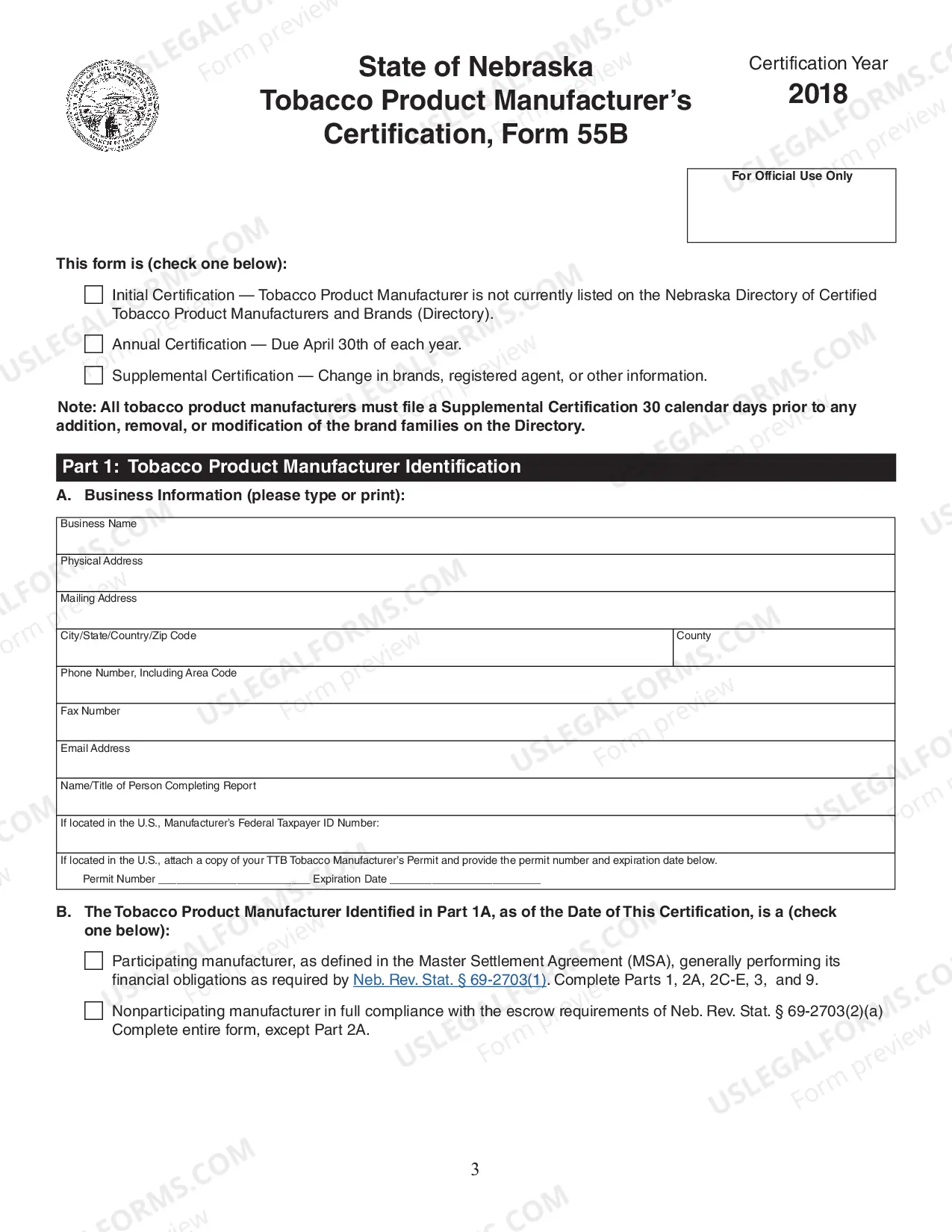 Preview Tobacco Manufacturer Certification Form