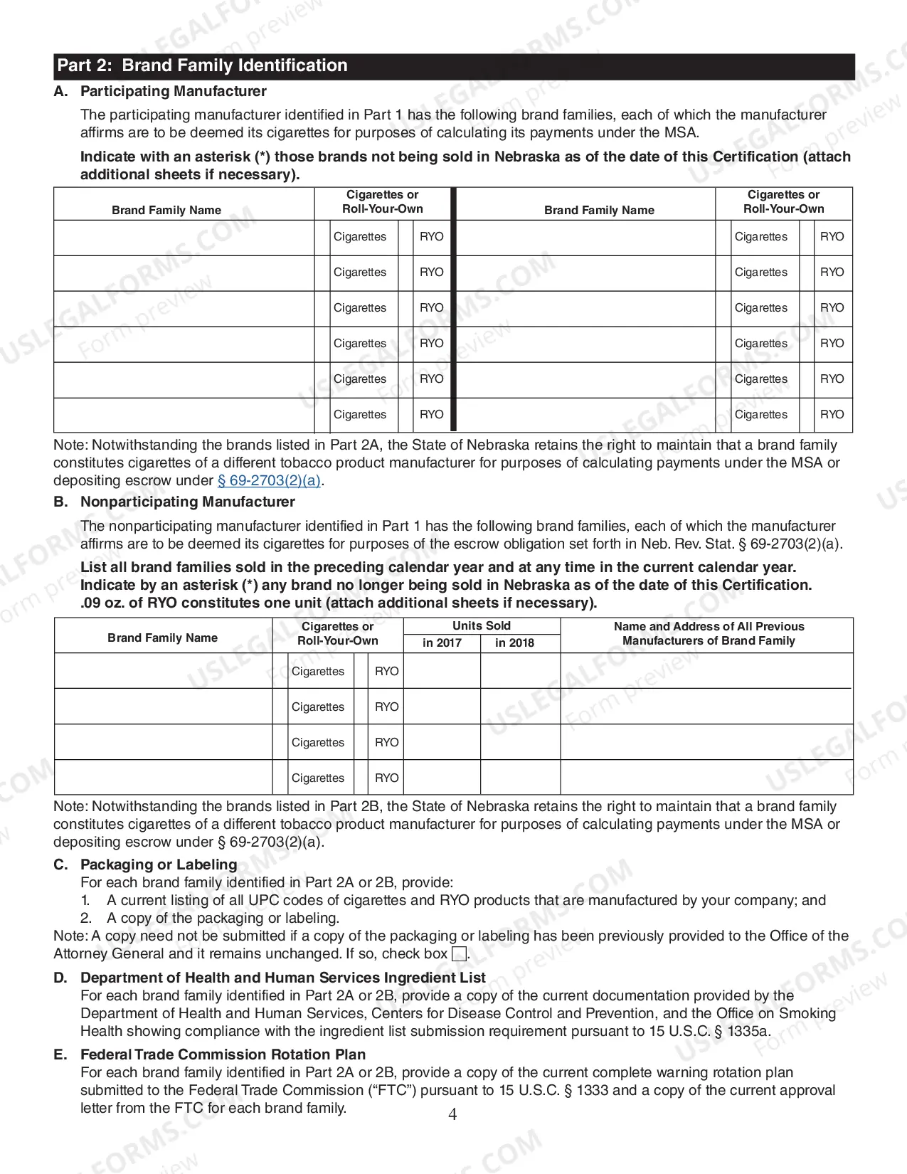 Preview Tobacco Manufacturer Certification Form