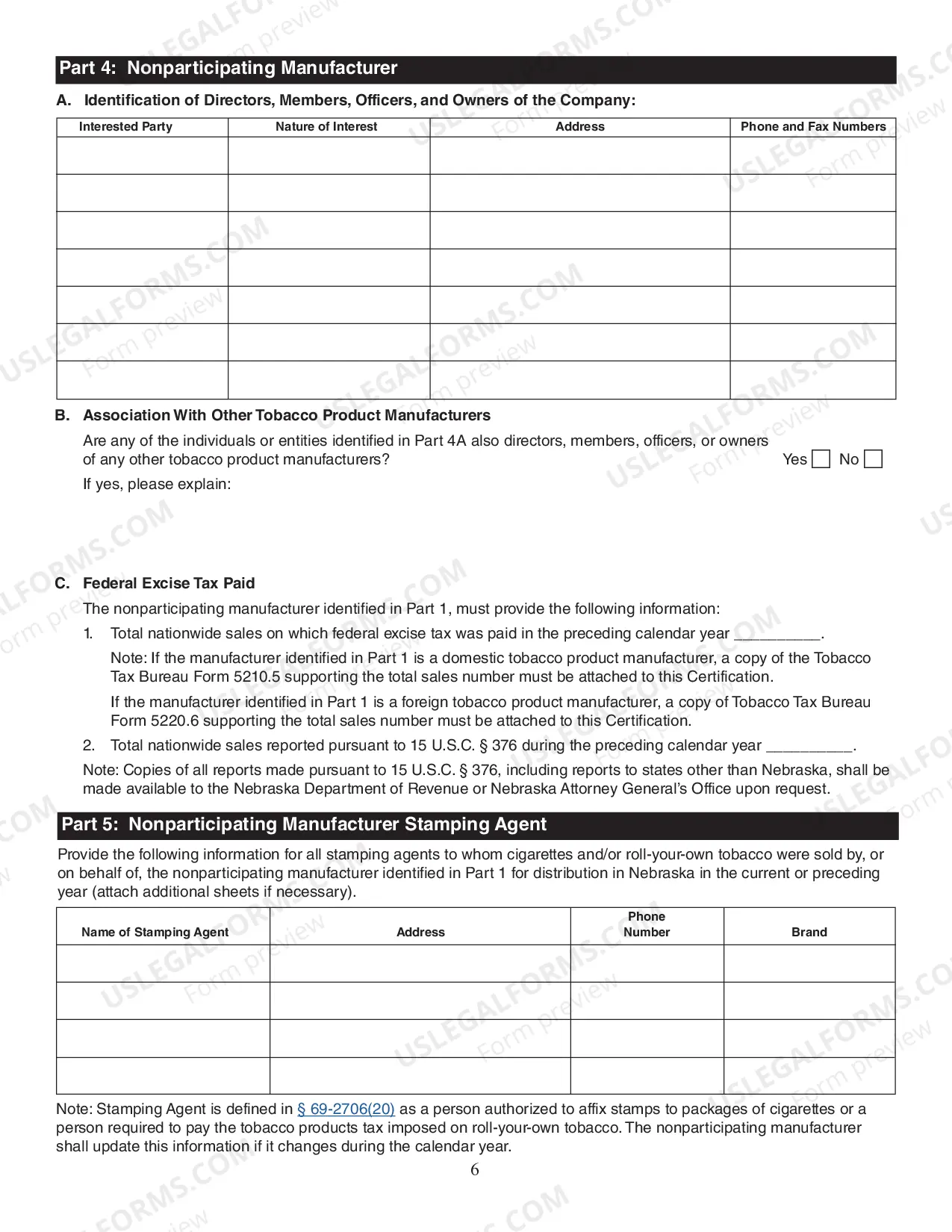 Preview Tobacco Manufacturer Certification Form
