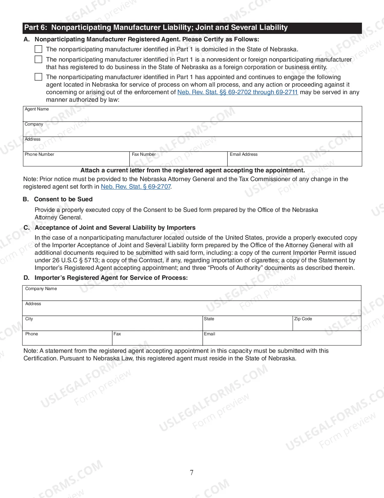 Preview Tobacco Manufacturer Certification Form