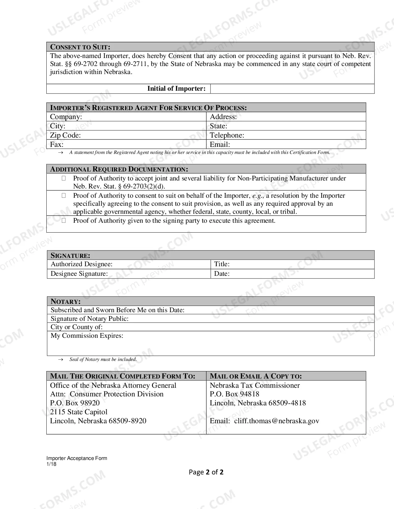 Preview Importer Acceptance Form