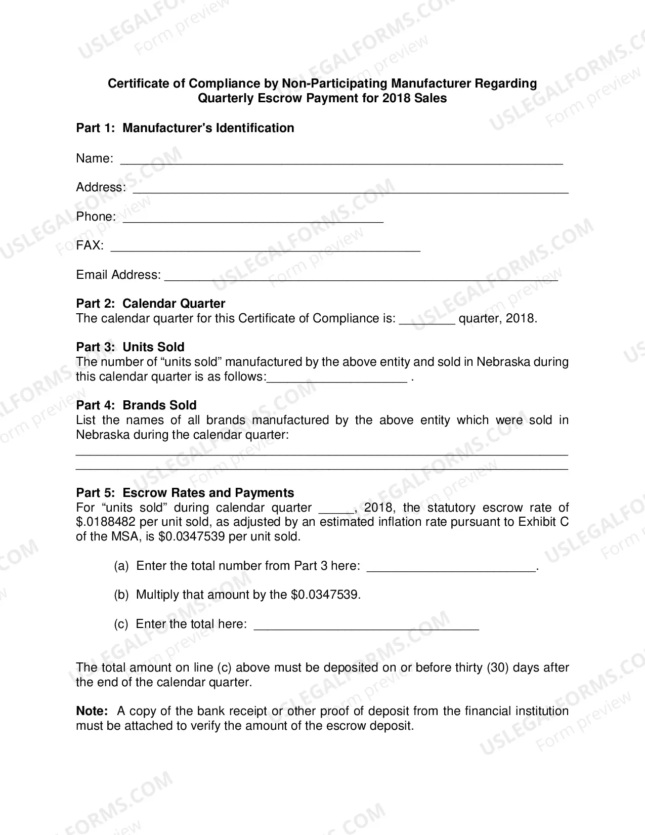 Preview Instructions for Quarterly Escrow Certificate and Certificate of Compliance