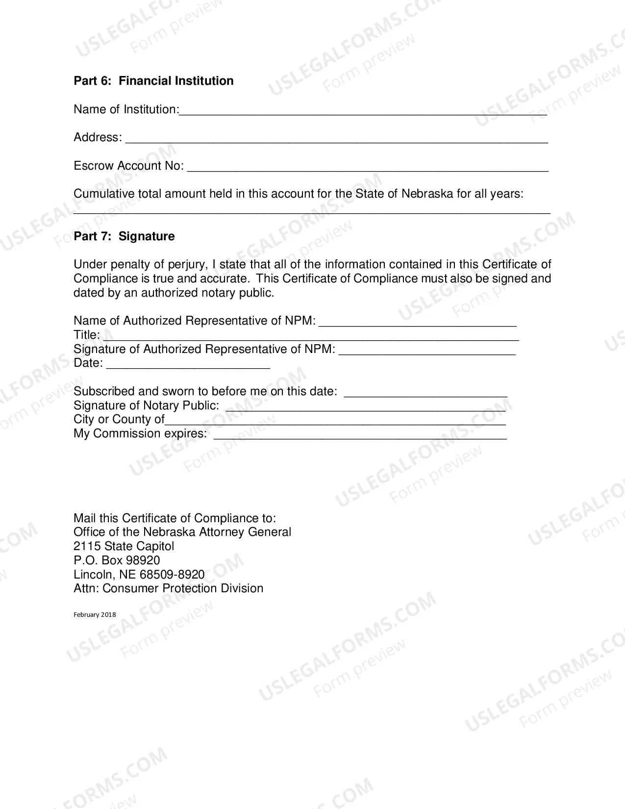 Preview Instructions for Quarterly Escrow Certificate and Certificate of Compliance