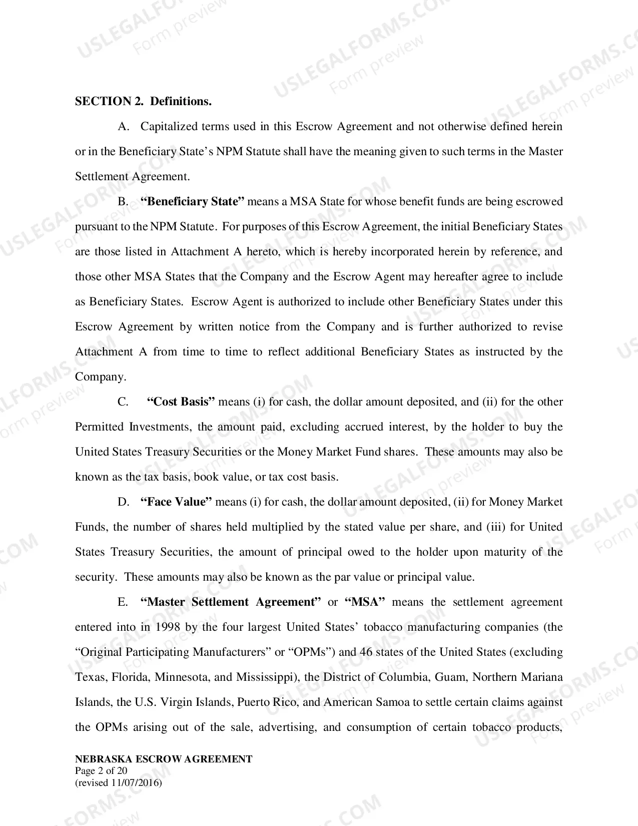 Preview Current Non-Participating Manufacturer Escrow Agreement
