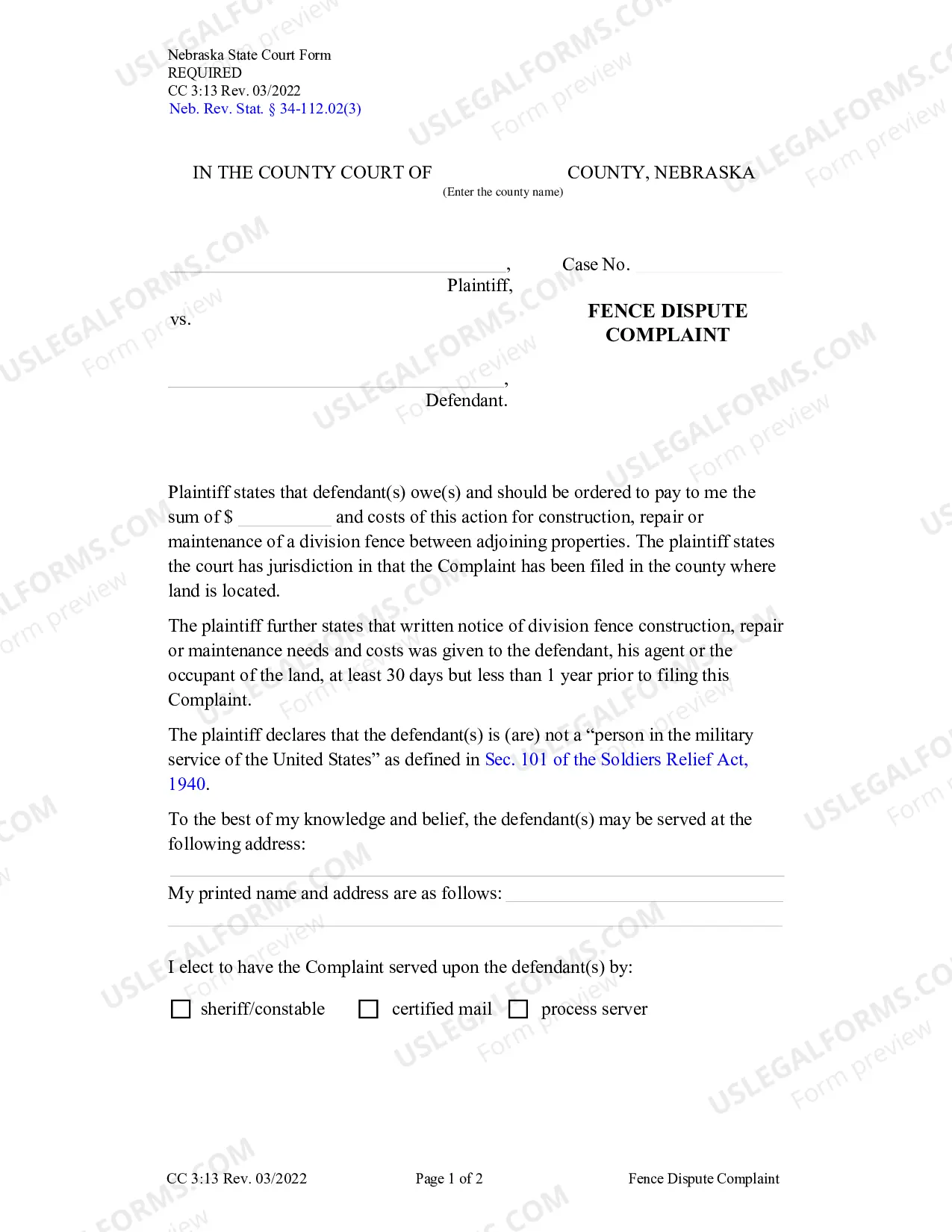Preview Fence Dispute Complaint