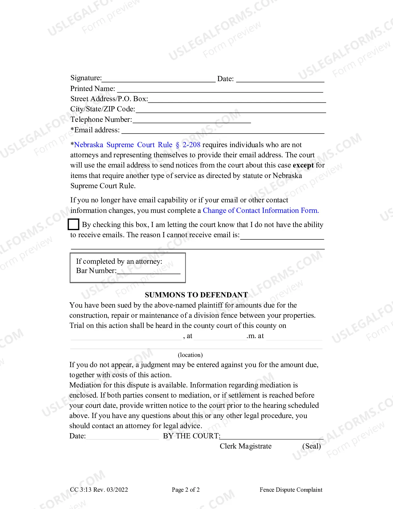 Preview Fence Dispute Complaint