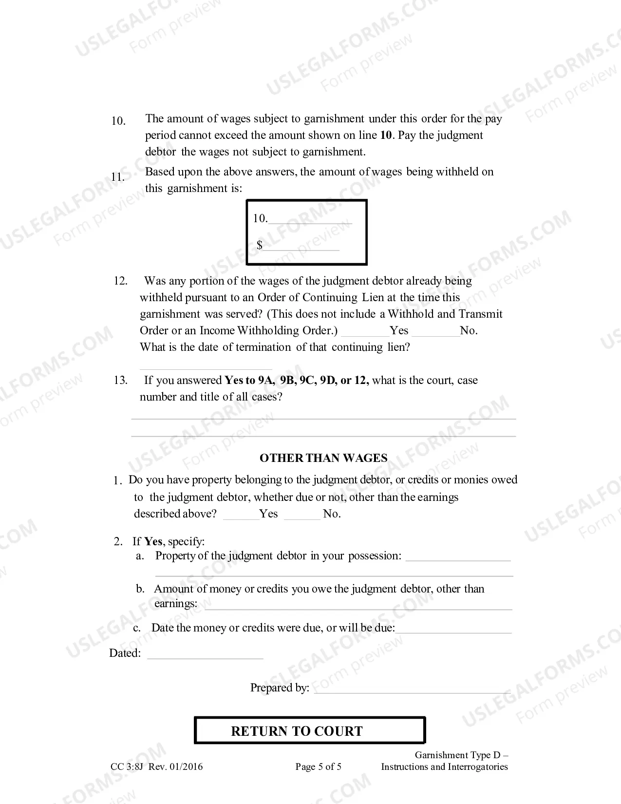 Preview Employers Instructions For Garnishment Type D