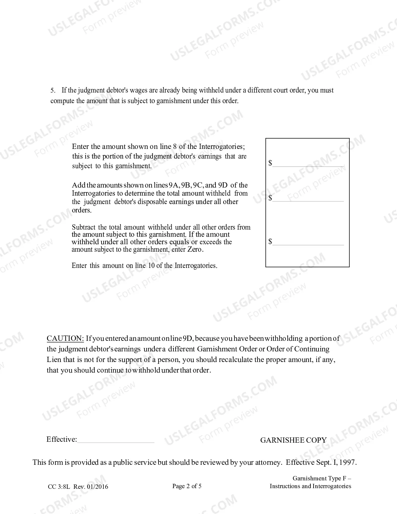 Preview Employers Instructions For Garnishment Type F