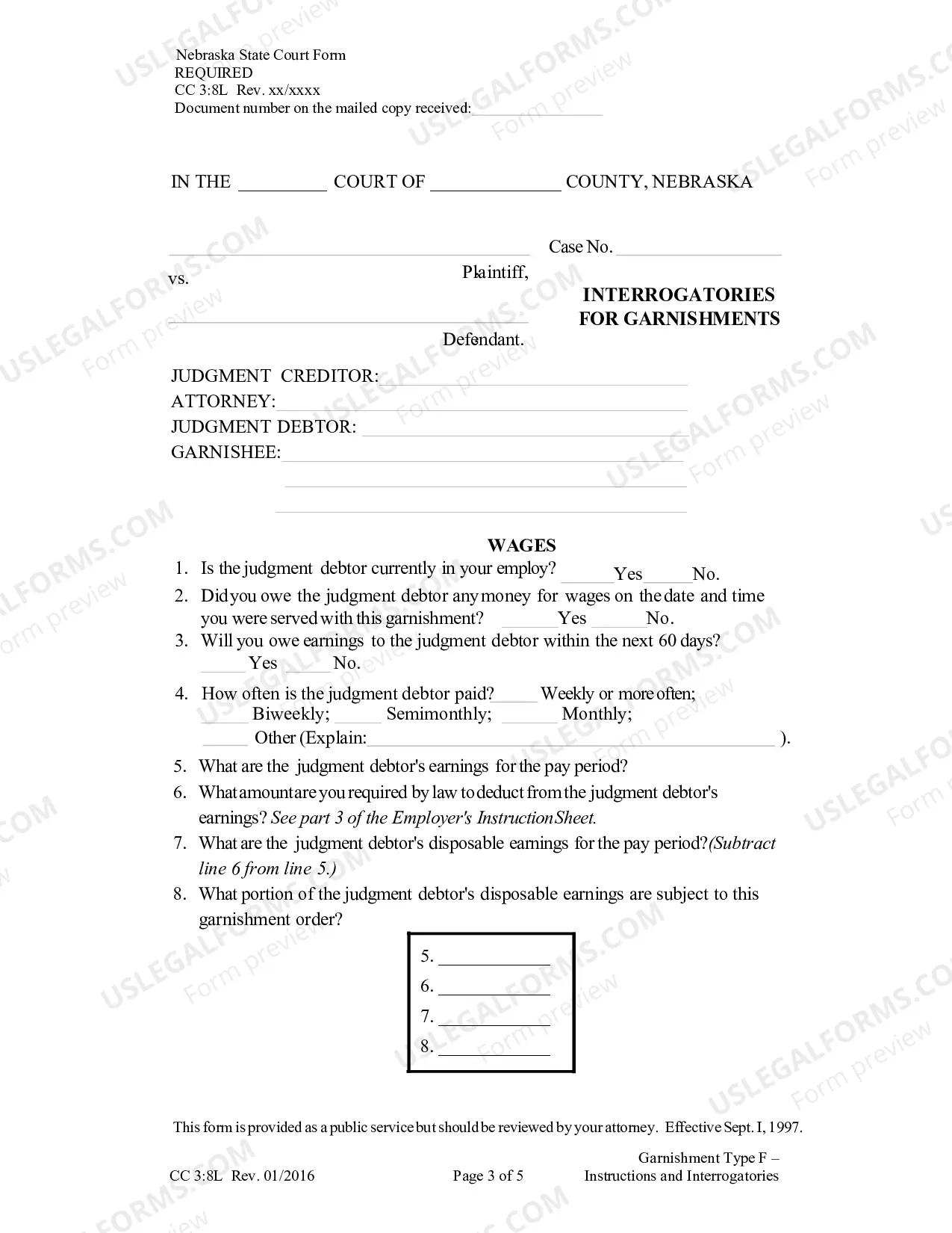 Preview Employers Instructions For Garnishment Type F