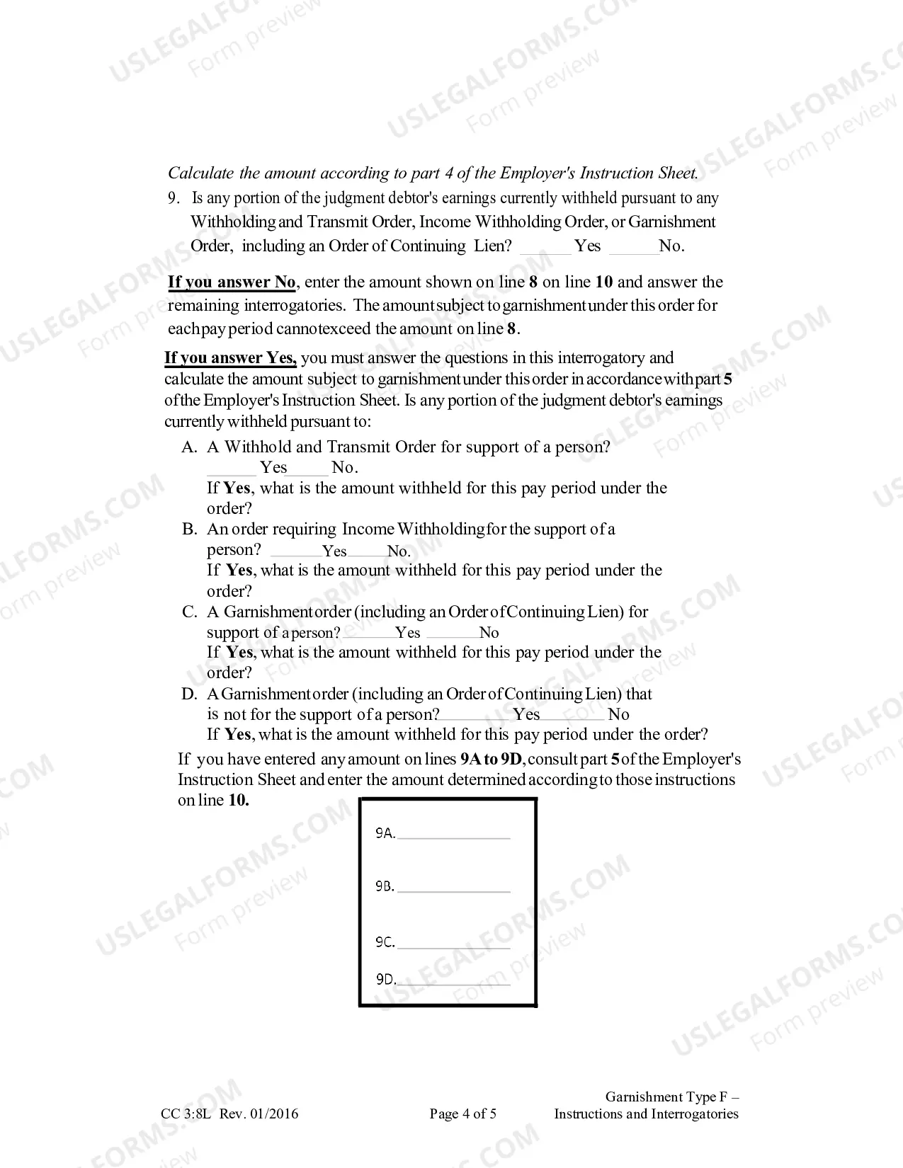 Preview Employers Instructions For Garnishment Type F