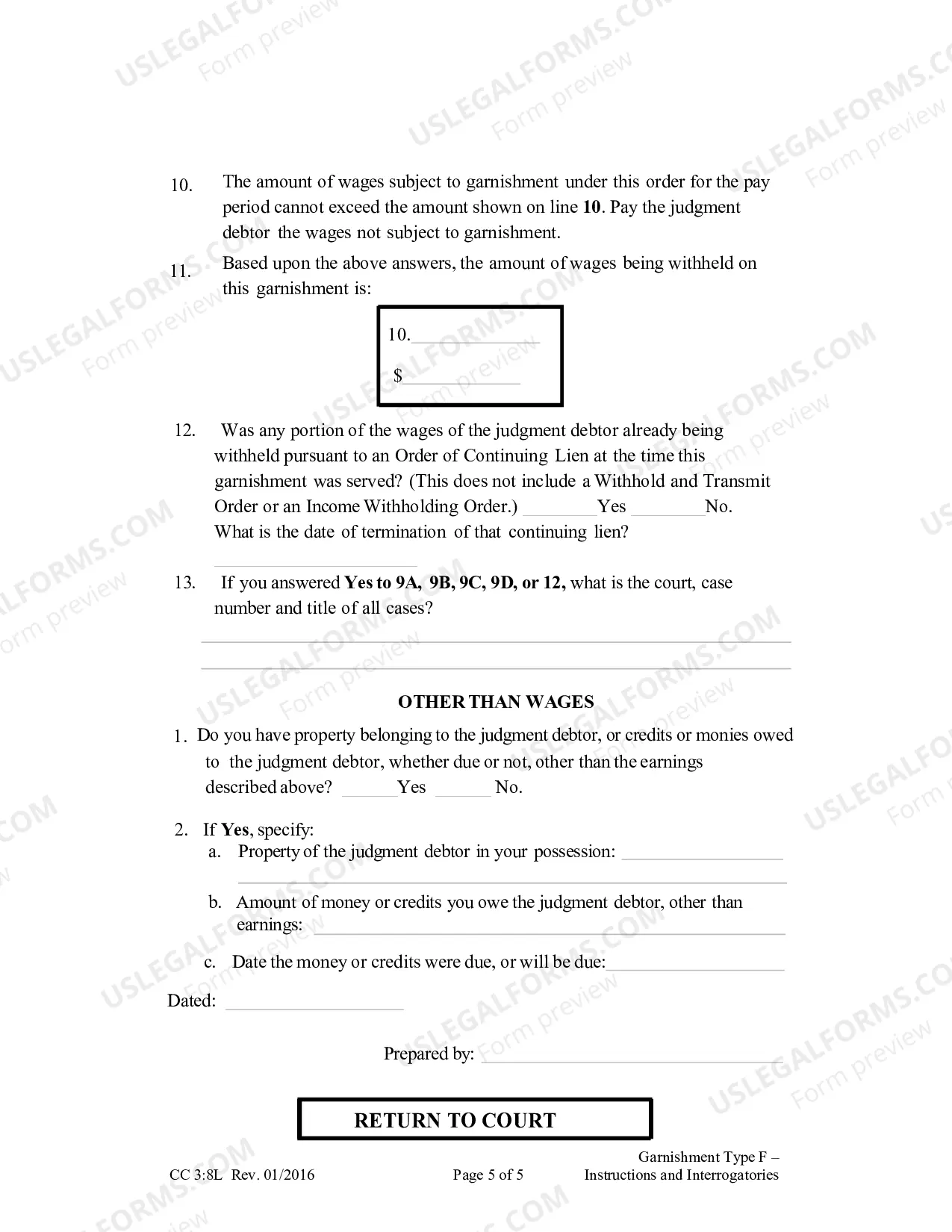 Preview Employers Instructions For Garnishment Type F