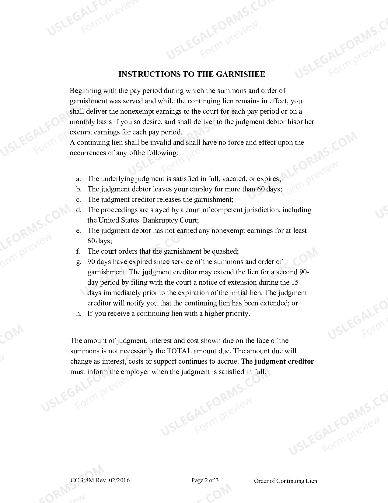 Preview Order of Continuing Lien