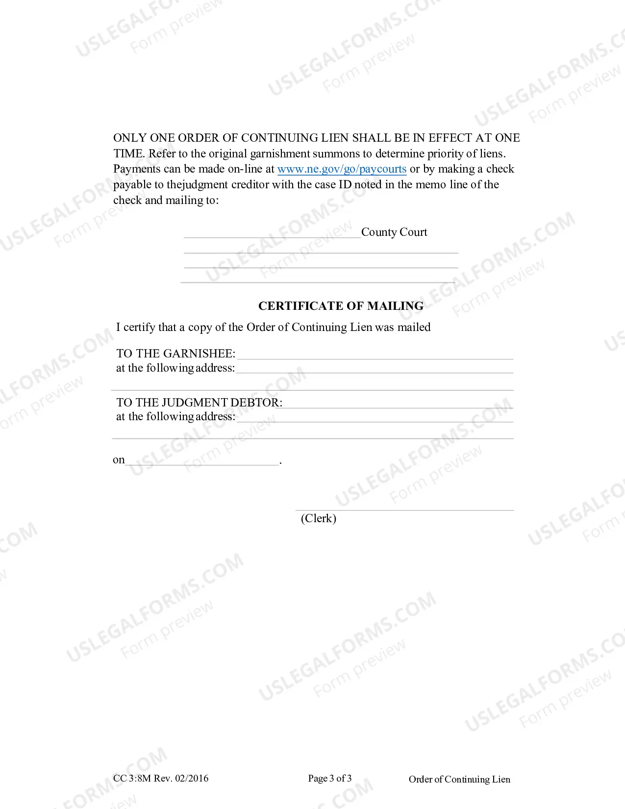 Preview Order of Continuing Lien