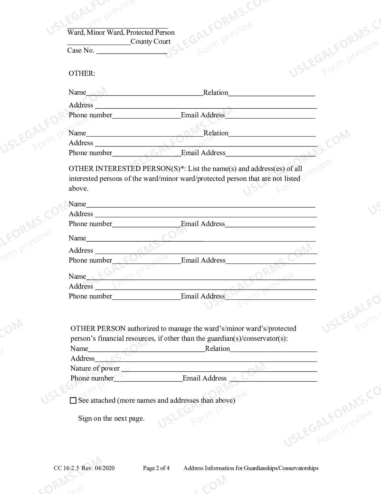 Preview Address Information For Guardianships-Conservatorships