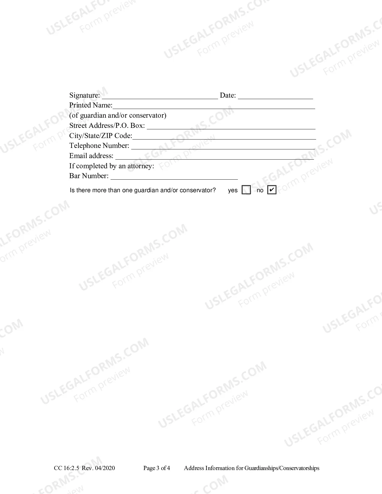 Preview Address Information For Guardianships-Conservatorships