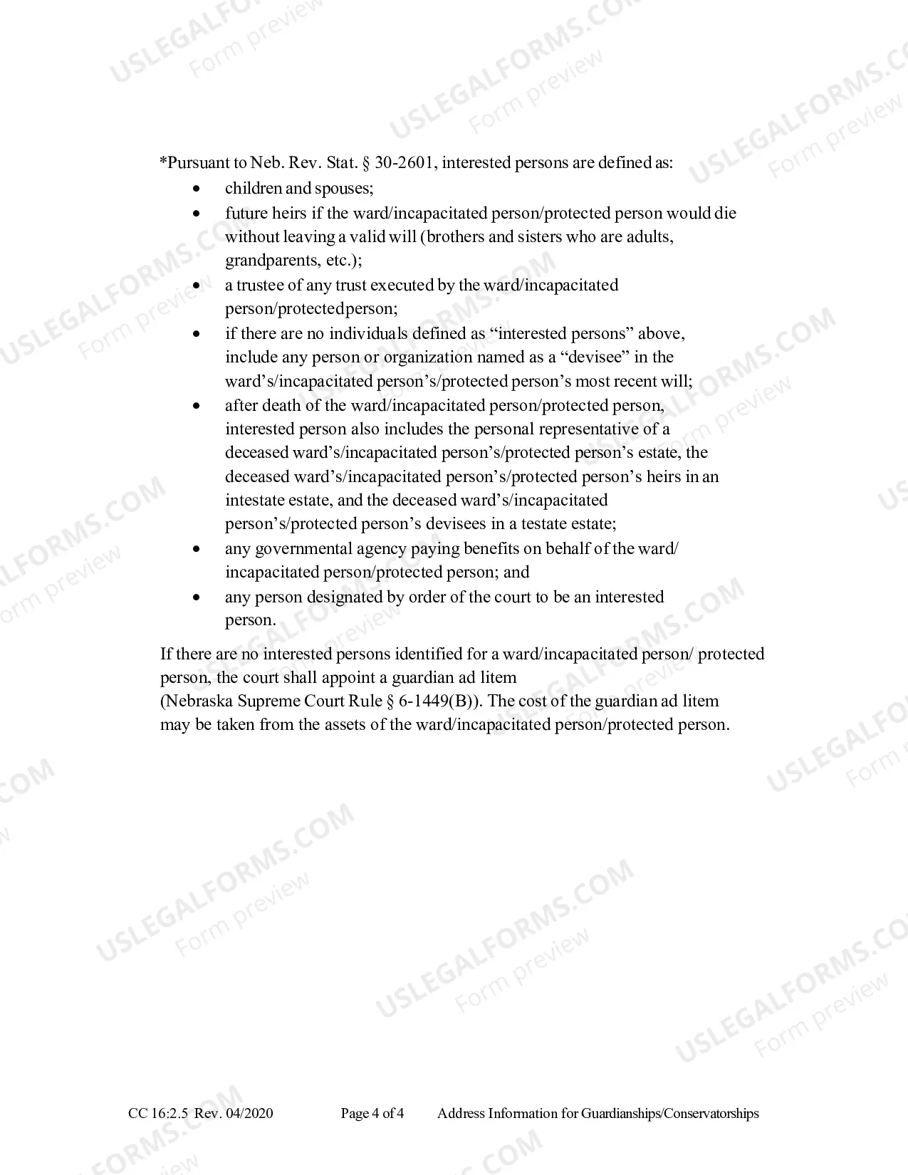 Preview Address Information For Guardianships-Conservatorships