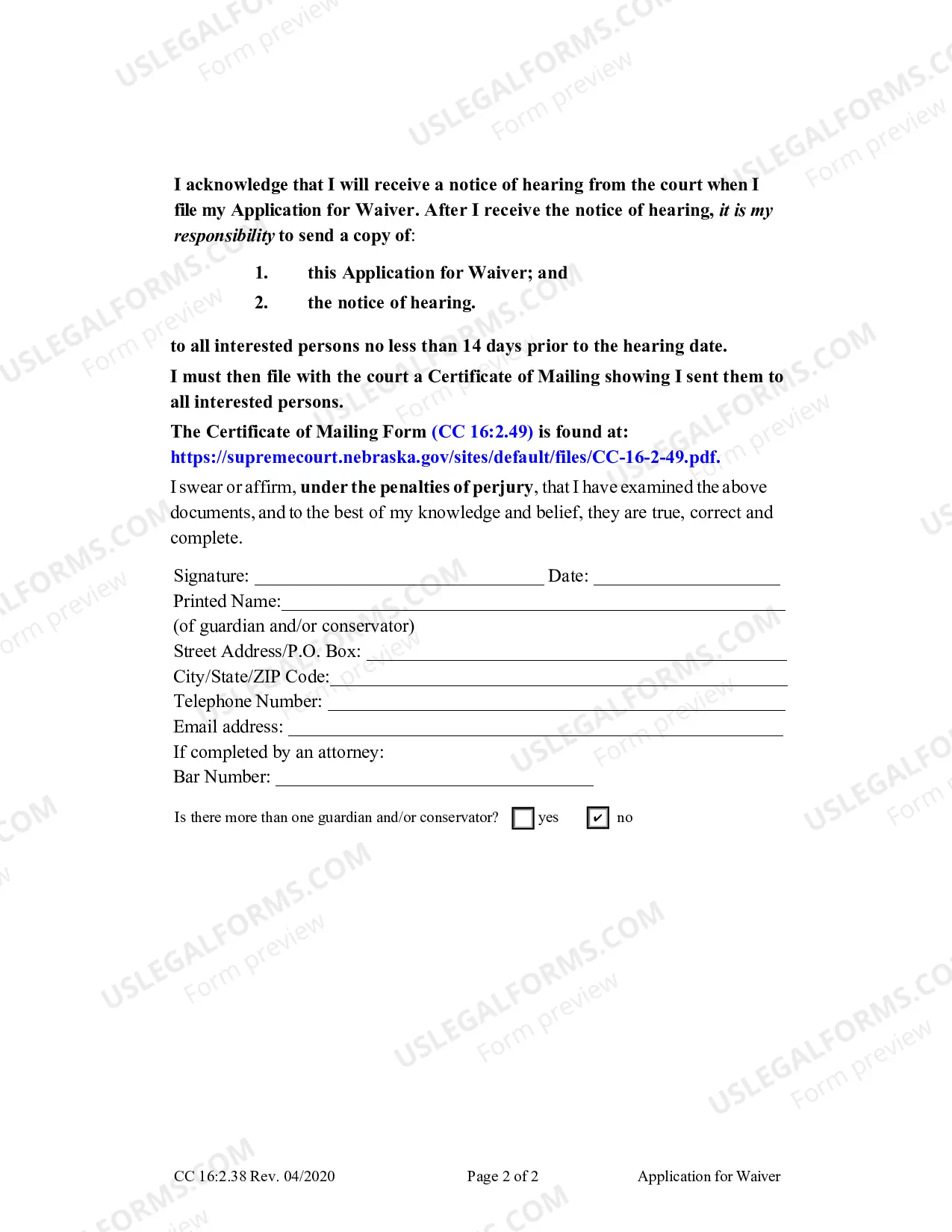 Preview Application For Waiver Notice of Right To Object And Certificate of Mailing