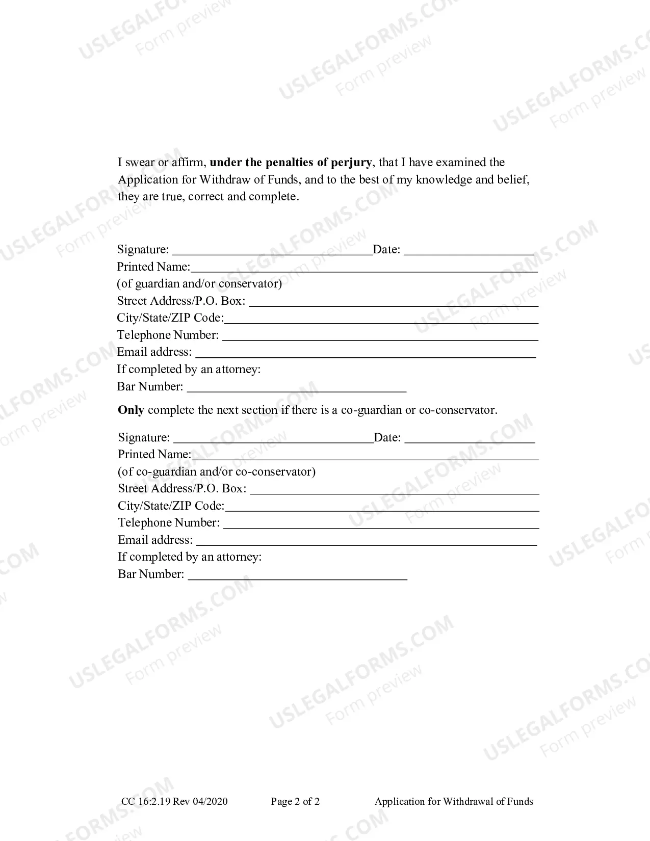 Preview Application For Withdrawal of Funds