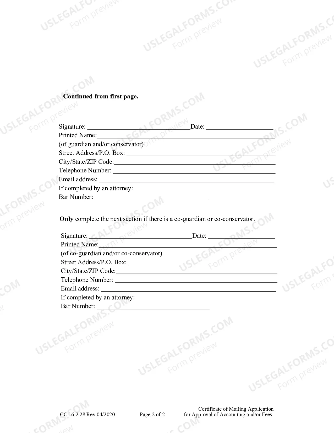 Preview Certificate of Mailing-Application For Approval of Accounting-Fees