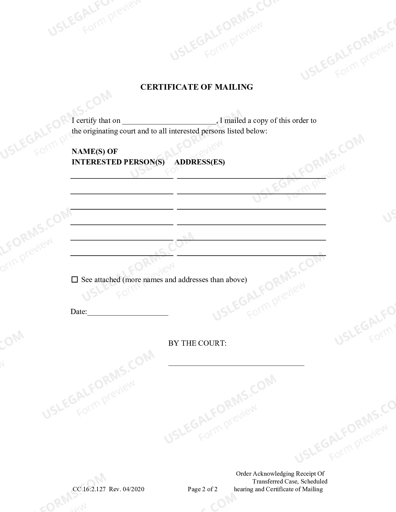 Preview Order Acknowledging Receipt of Transferred Case Scheduled Status Hearing And Certificate of Mailing