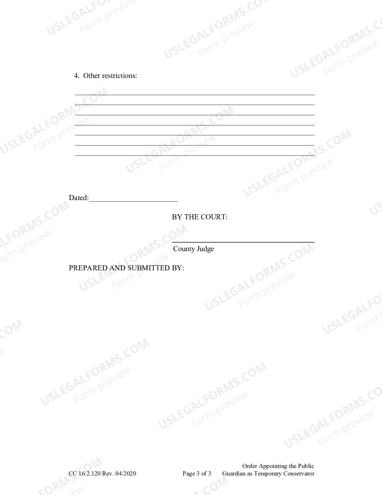 Preview Order Appointing Temporary Conservator