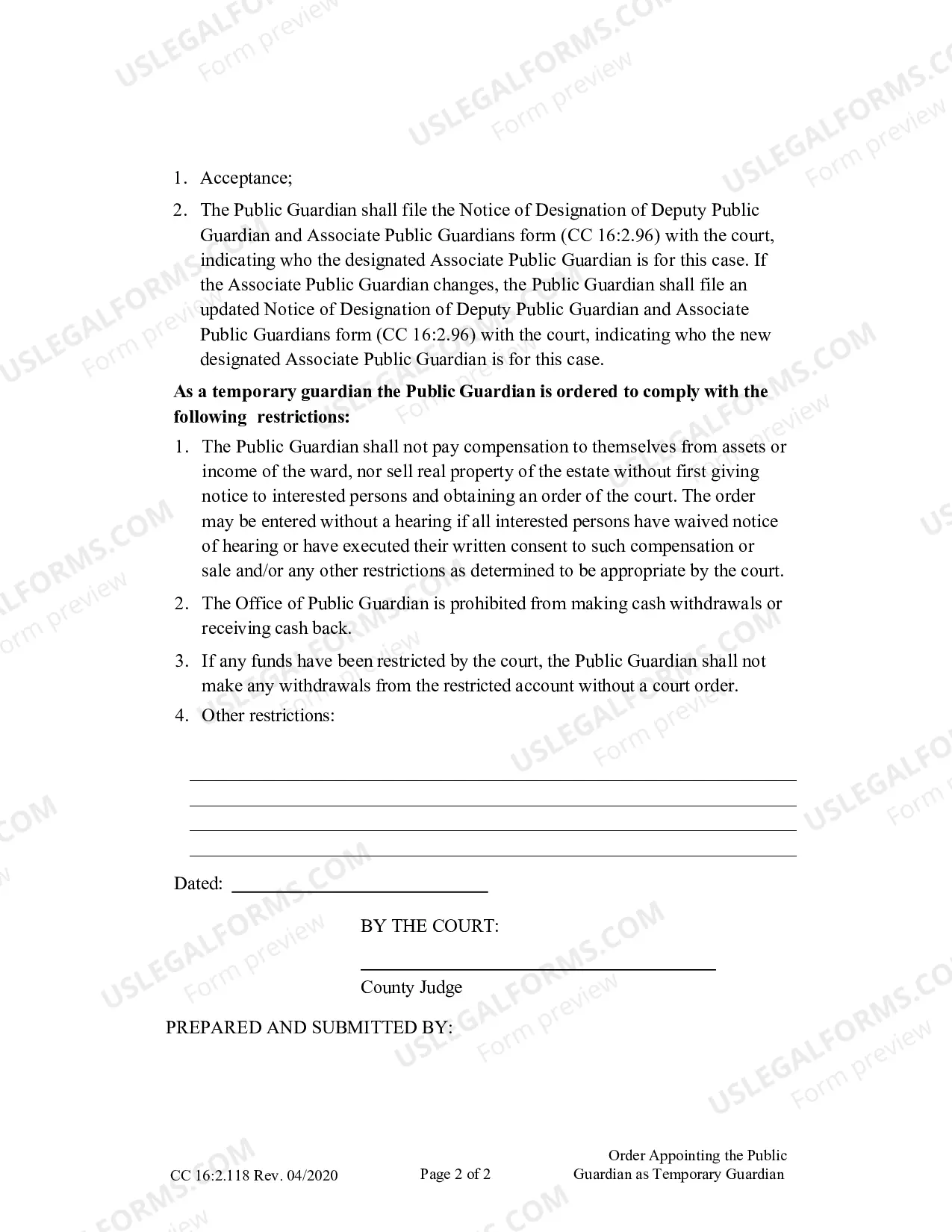 Preview Order Appointing Temporary Guardian