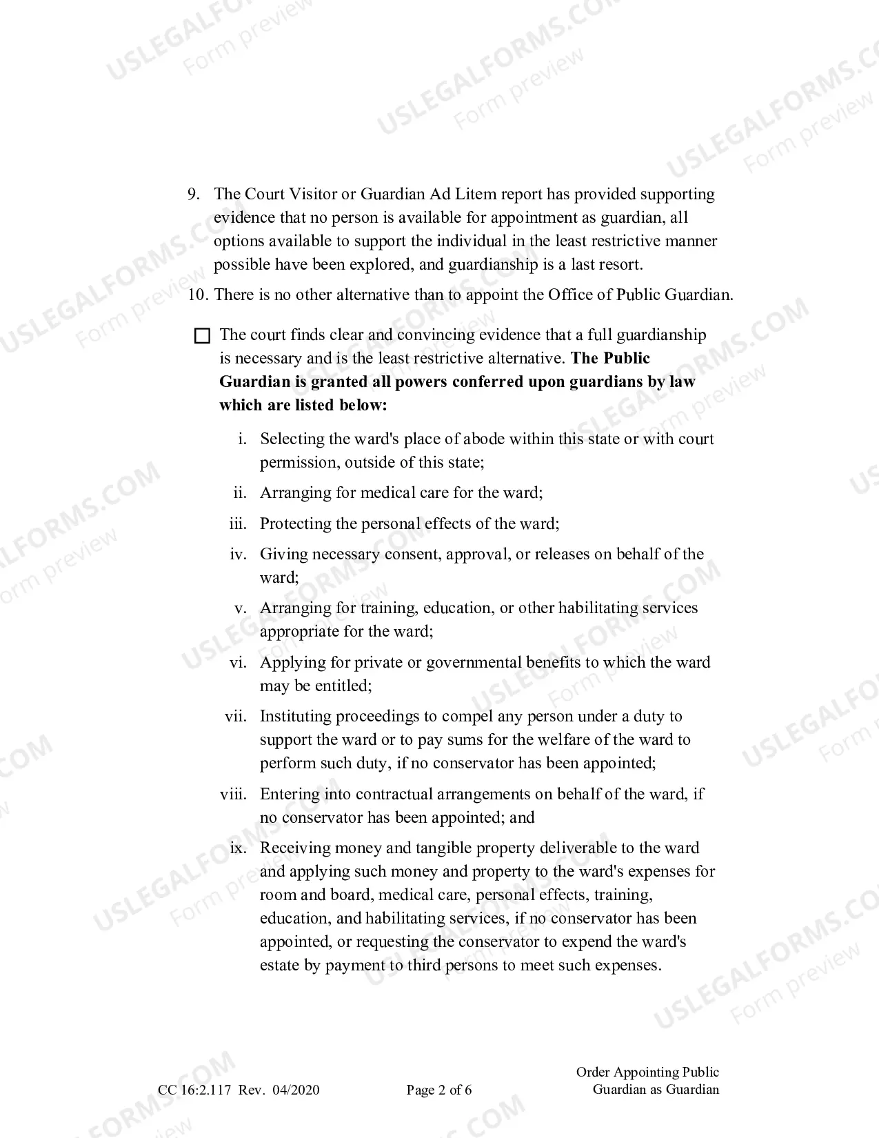 Preview Order Appointing The Public Guardian As Guardian