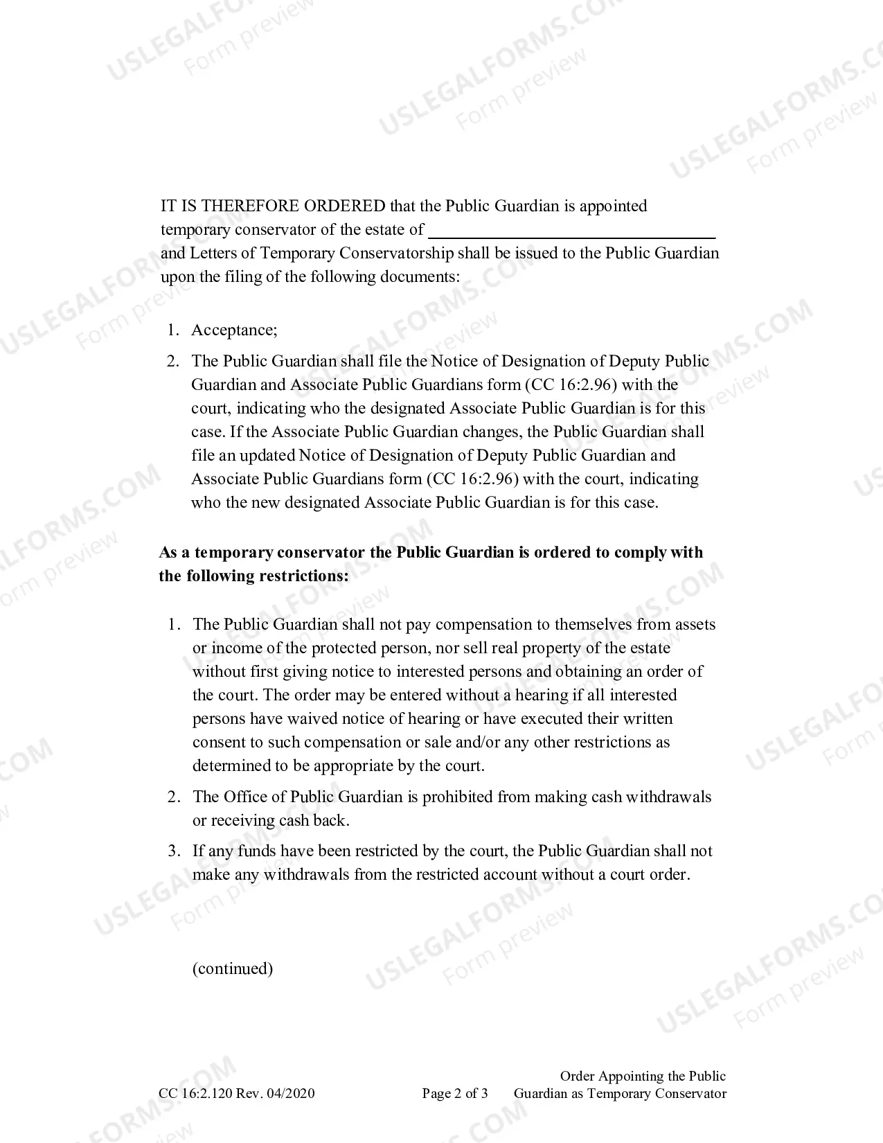 Preview Order Appointing The Public Guardian As Temporary Conservator