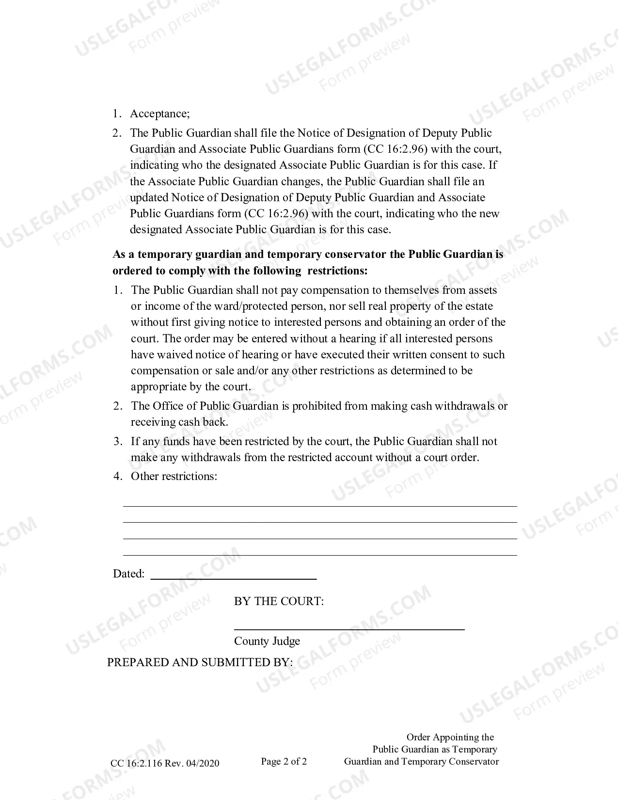 Preview Order Appointing The Public Guardian As Temporary Guardian And Temporary Conservator