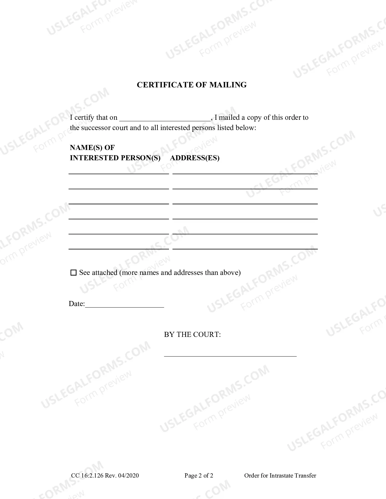 Preview Order For Intrastate Transfer And Certificate of Mailing