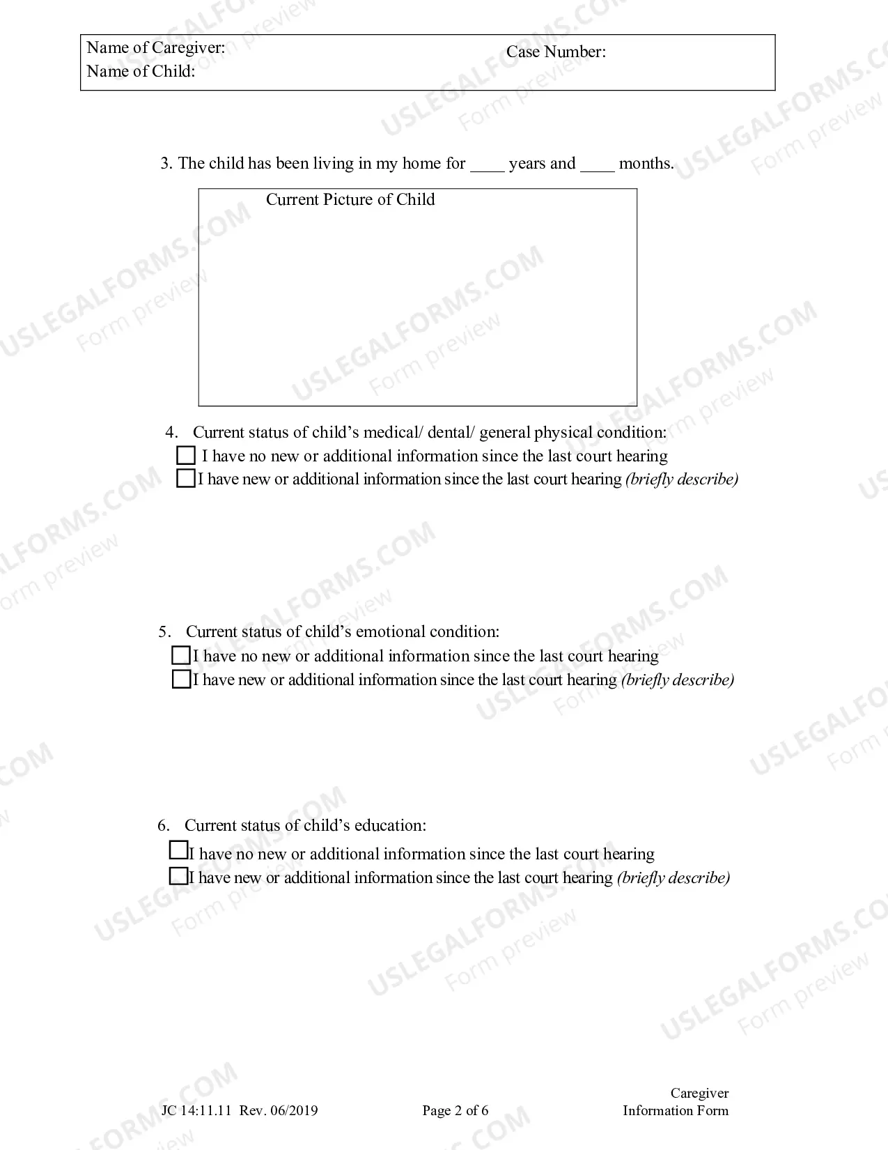 Preview Caregiver Information Form