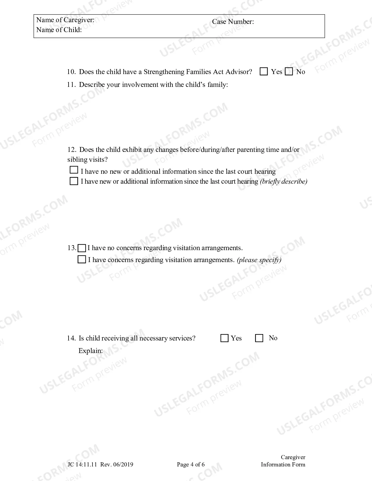 Preview Caregiver Information Form