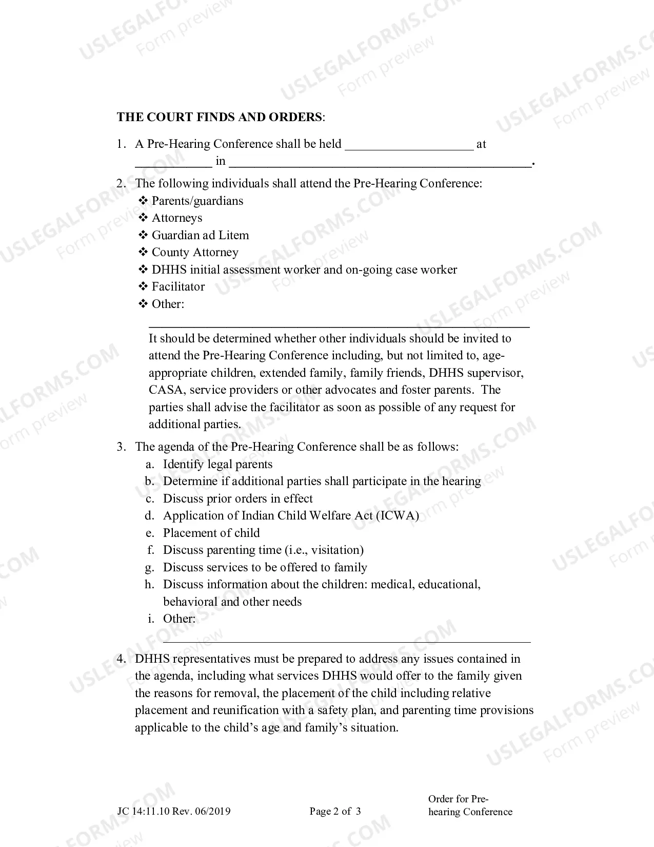 Preview Order For Pre Hearing Conference