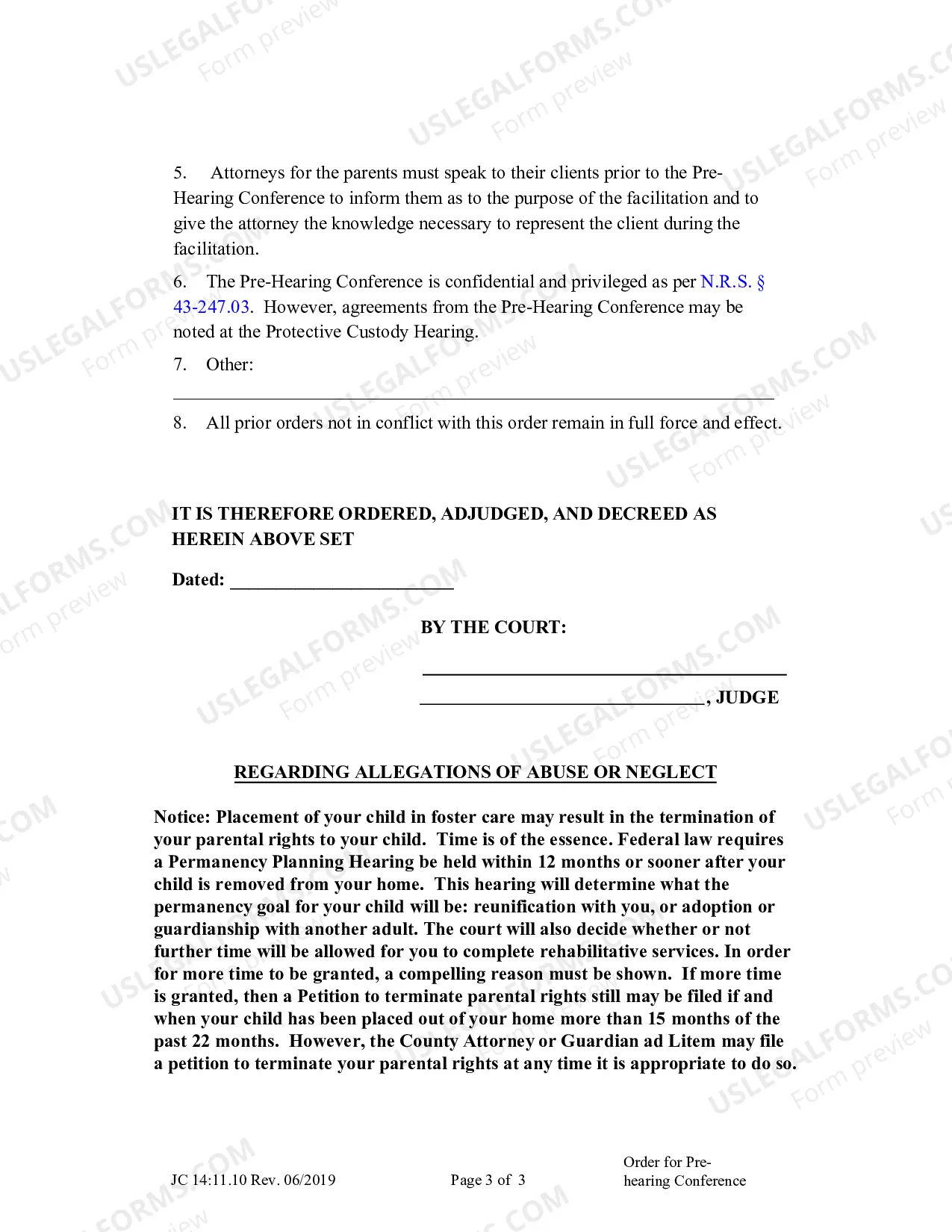 Preview Order For Pre Hearing Conference