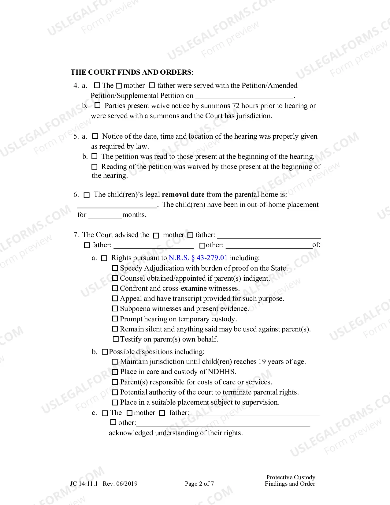 Preview Protective Custody Findings And Order